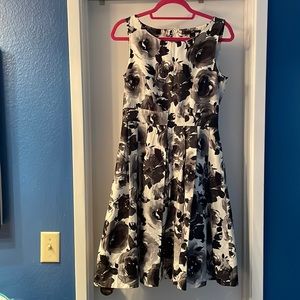 Black and White Floral Pleated Dress.